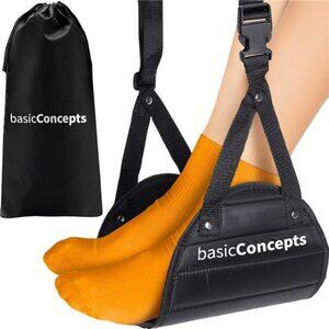Footrest (Memory Foam), Black, Foot Hammock for Airplane Travel Accessories